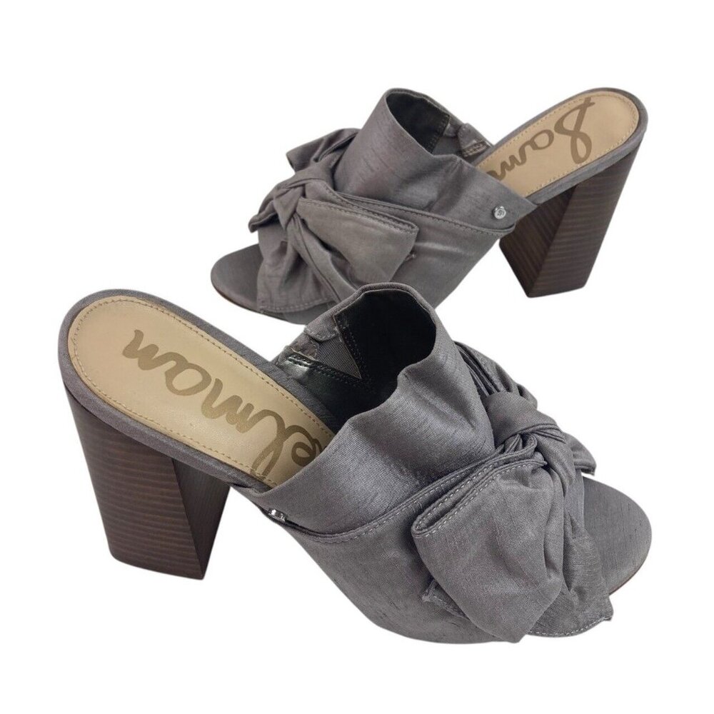 *Sam Edelman Yumi Bow Mule Heels Womens Sz 8 Gray Silver Girly Romantic Wedding - Picture 6 of 14